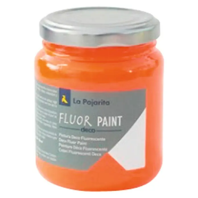 La Pajarita Pintura Fluor Paint - Orange, 175 ml - Un tarro de pintura flúor Deco de La Pajarita, ideal para manualidades y decoraciones luminosas.
