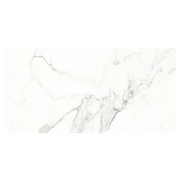 Pavimento porcelánico Palatina - 60 x 30 cm, Blanco Carrara, Brillante - Elegante baldosa de mármol con finas vetas grises, ideal para interiores elegantes. Aspecto de alta calidad para un ambiente lujoso.