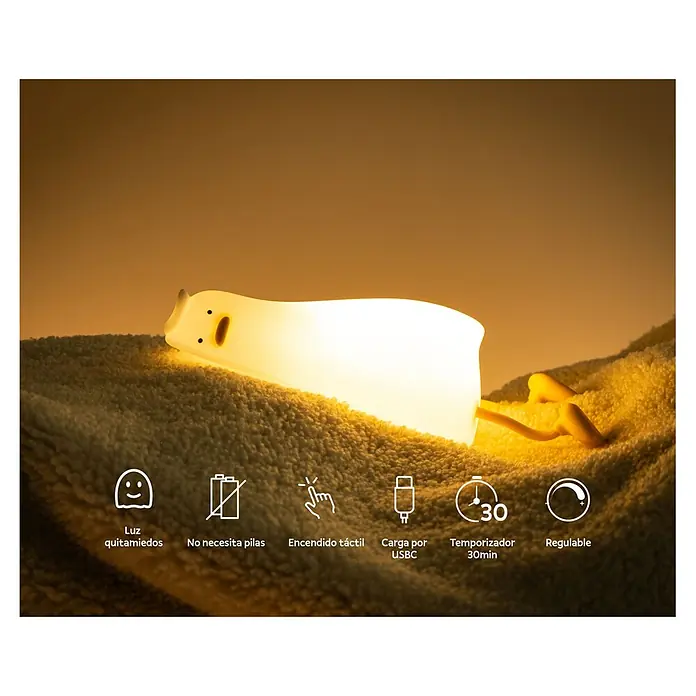 Garza Lámpara de sobremesa LED Pato Kiko - L x An x Al: 1.210 x 103 x 62 mm, 5 W, Intensidad regulable - Luz de noche fantasma con control táctil, carga USB y función de temporizador para un sueño tranquilo.