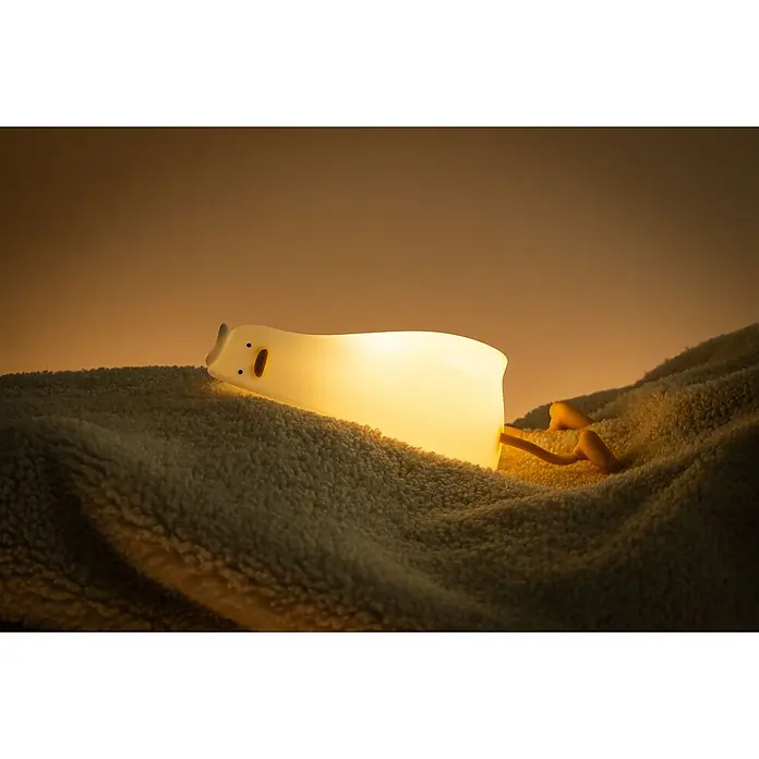 Garza Lámpara de sobremesa LED Pato Kiko - L x An x Al: 1.210 x 103 x 62 mm, 5 W, Intensidad regulable - Adorable luz nocturna de fantasma sobre una manta suave. La lámpara emite una luz cálida y relajante, creando un ambiente acogedor.