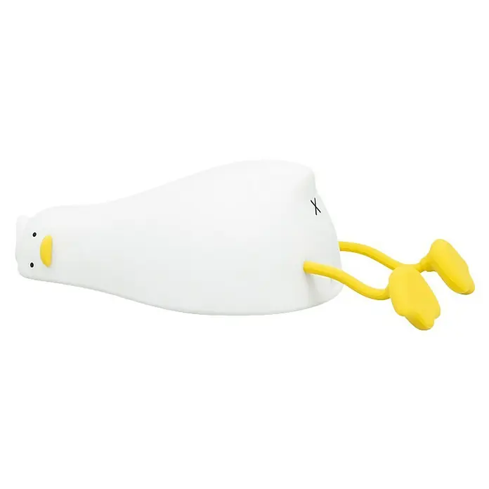 Garza Lámpara de sobremesa LED Pato Kiko - L x An x Al: 1.210 x 103 x 62 mm, 5 W, Intensidad regulable - Lámpara de pato de goma blanca con pies amarillos y una "X" en el lateral. Ideal para habitaciones infantiles, proporciona una luz suave y decorativa.