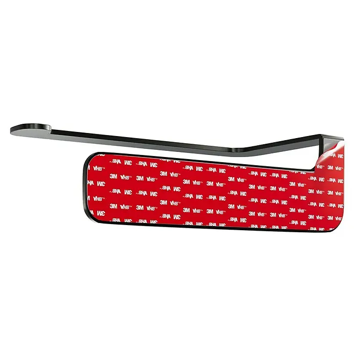Camargue Antwerpen Papierrollenhalter - 16,5 x 9 x 5,5 cm, Graphit, Matt - Ein schwarzer Halter mit rotem 3M VHB Klebeband, ideal zur Befestigung von Gegenständen an Oberflächen.