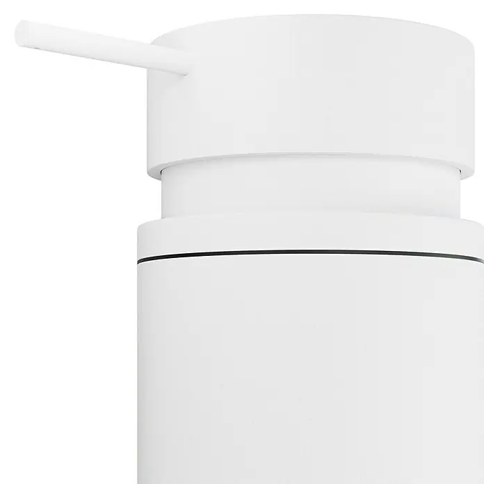 Camargue Antwerpen Seifenspender - Edelstahl, Weiß - Nahaufnahme eines modernen, weißen Seifenspenders mit klaren Linien und minimalistischem Design.