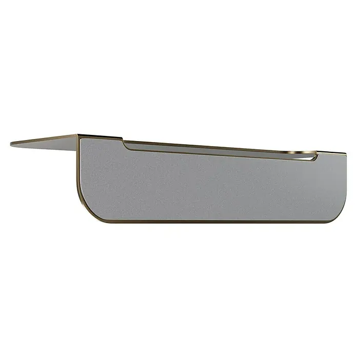Camargue Antwerpen Ablage - Breite: 25 cm, Kupfer, Matt - Nahaufnahme einer eleganten, rechteckigen Servierplatte mit einer schimmernden, goldfarbenen Umrandung, perfekt für stilvolle Präsentationen.