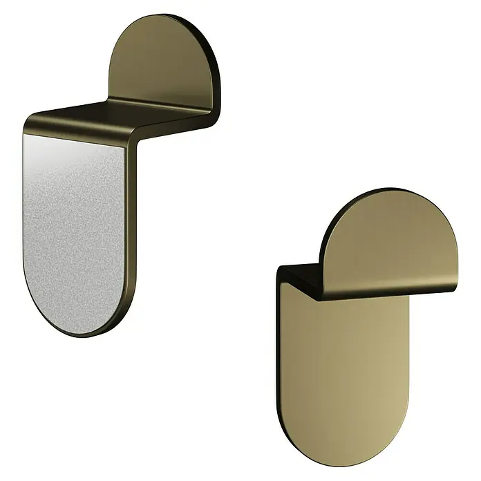 Camargue Antwerpen Handtuchhaken - 2 Stk., Gold, Matt - Zwei moderne, goldfarbene Wandhaken mit einem minimalistischen Design, einer mit einer silbernen Fläche.