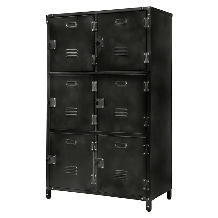 Armario multiusos metálico Vintage - 35 x 75 x 120 cm, Número de puertas: 6 ud., Número de compartimentos: 6 ud. - Taquilla negra con seis compartimentos. Un diseño robusto, perfecto para la organización.