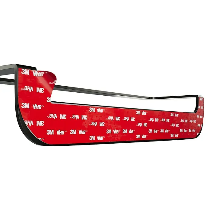 Camargue Antwerpen Handtuchhalter - Breite: 32 cm, Graphit, Matt - Nahaufnahme eines schwarzen Regals mit roter 3M VHB-Klebefläche zur einfachen Montage.