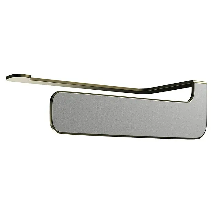 Camargue Antwerpen Papierrollenhalter - 16,5 x 9 x 5,5 cm, Gold, Matt - Nahaufnahme einer modernen, silberfarbenen Handtaschenleuchte mit schlankem Design und goldfarbenen Akzenten, die Eleganz und Funktionalität vereint.