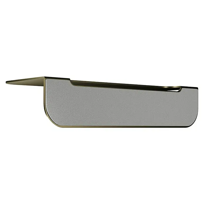 Camargue Antwerpen Ablage - Breite: 25 cm, Gold, Matt - Nahaufnahme eines rechteckigen Schmuckkästchens mit einem goldfarbenen Rand und einer grauen, strukturierten Innenseite.