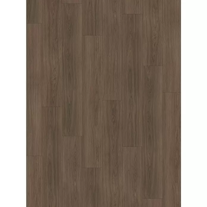Parador Designboden Modular One - Eiche Artemis kaffeebraun, Landhausdiele, 1.285 x 194 x 8 mm - Dunkelbrauner Holzboden in Dielenoptik mit sichtbarer Maserung, in versetztem Muster verlegt.