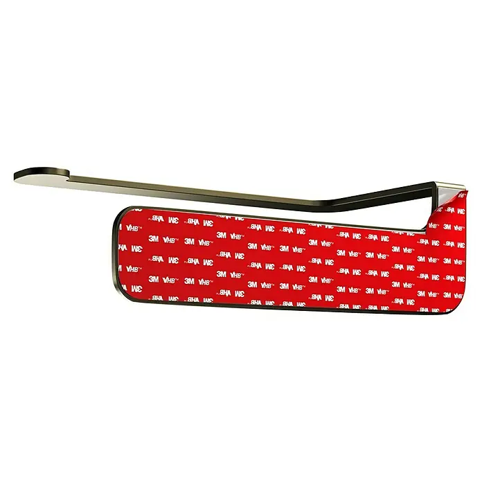 Camargue Antwerpen Papierrollenhalter - 16,5 x 9 x 5,5 cm, Gold, Matt - Nahaufnahme eines schwarzen Gerätehalters mit starkem, rotem 3M VHB-Klebeband zur sicheren Befestigung auf Oberflächen. Ideal für diverse Anwendungen.