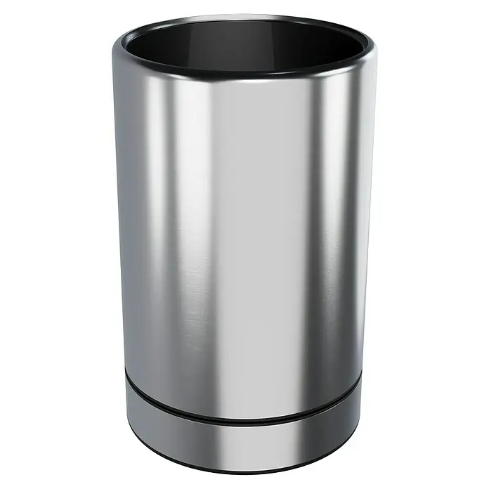 Camargue Antwerpen WC-Bürstengarnitur - Edelstahl, Edelstahl - Ein schlanker, zylindrischer Metalleimer, ideal für Büro oder Küche, mit glänzender Oberfläche und schwarzem Innenraum.