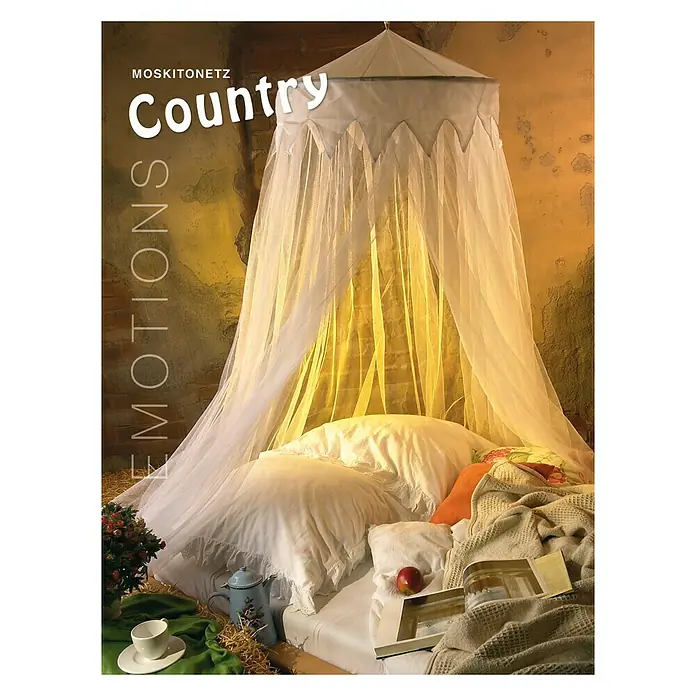 Easy Life Emotions Moskitonetz CountryØ x L: 1.200 x 250 cm, Farbe Netz: Weiß - Elegantes Moskitonetz "Country" mit romantischem Baldachin für Schlafzimmer, ideal für ruhige Nächte ohne lästige Insekten.
