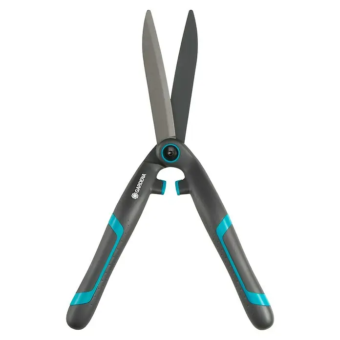 Gardena Tijeras de podar manuales PrecisionCut - Largo: 475 mm - Tijeras para arbustos GARDENA con mangos grises y detalles turquesa para un corte de jardín preciso.