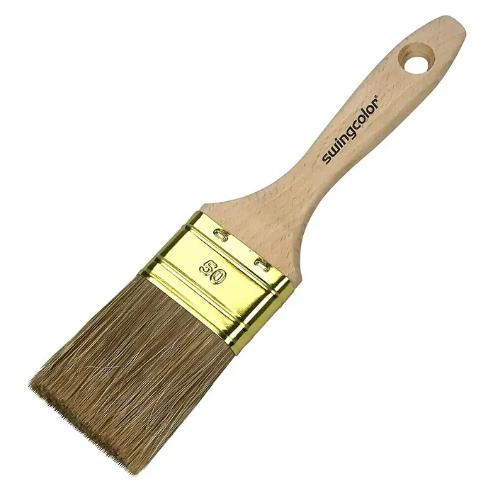 swingcolor Premium Lasur-Flachpinsel - Breite Borsten: 50 mm, Hollestermischung, Naturholz - Pinsel mit Holzgriff und goldenem Metallband, ideal für Malerarbeiten.