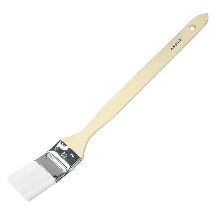 swingcolor Premium Heizkörperpinsel - Breite Borsten: 35 mm, Mischborsten, Naturholz - Pinsel von Swingcolor mit hellem Holzgriff und weißen Borsten zum präzisen Auftragen von Farbe, ideal für Ecken und Kanten.