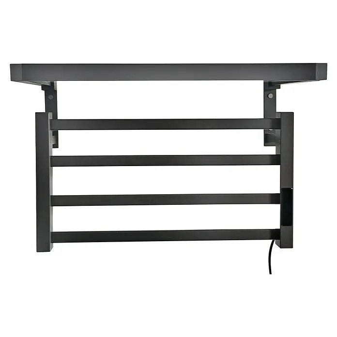 Purline Radiador toallero eléctrico NTW-09 - An x Al: 57 x 39 cm, 55 W, Negro - Elegante toallero calefactado gris con cinco barras y estante integrado para un baño con estilo.