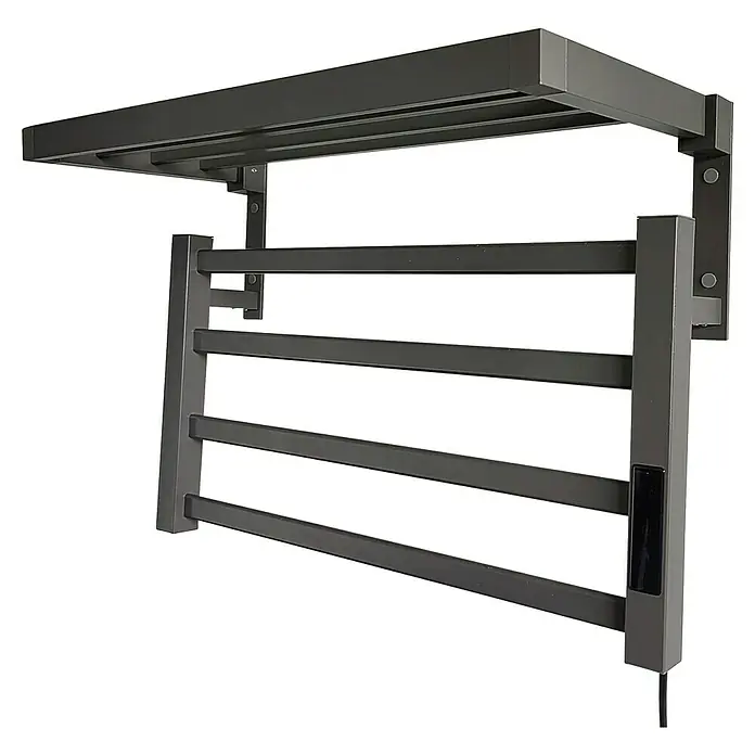 Purline Radiador toallero eléctrico NTW-09 - An x Al: 57 x 39 cm, 55 W, Negro - Radiador toallero gris con controles integrados, ideal para baños y montaje en la pared.