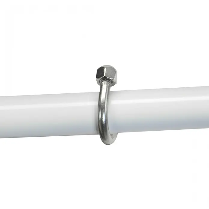 Purline Radiador toallero eléctrico NTW Stair - An x Al: 54 x 150 cm, 300 W, Blanco - Primer plano de una abrazadera de tubo con una tuerca hexagonal en un tubo blanco.