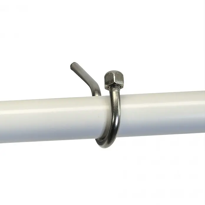 Purline Radiador toallero eléctrico NTW Stair - An x Al: 54 x 150 cm, 300 W, Blanco - Abrazadera de tubo con perno en U y tuerca hexagonal, fijada de forma segura en un tubo blanco. Ideal para montaje seguro.