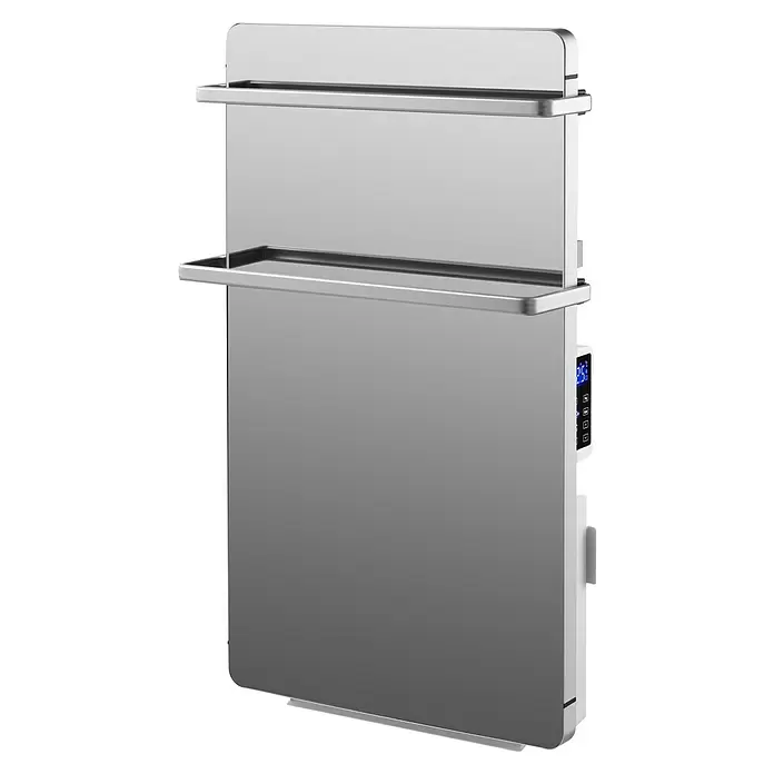 Purline Elektro-Badheizkörper Zafir V2000T - B x H: 45 x 80 cm, 2.000 W, Silber - Moderner silberner elektrischer Handtuchwärmer mit zwei Stangen und Digitalanzeige.