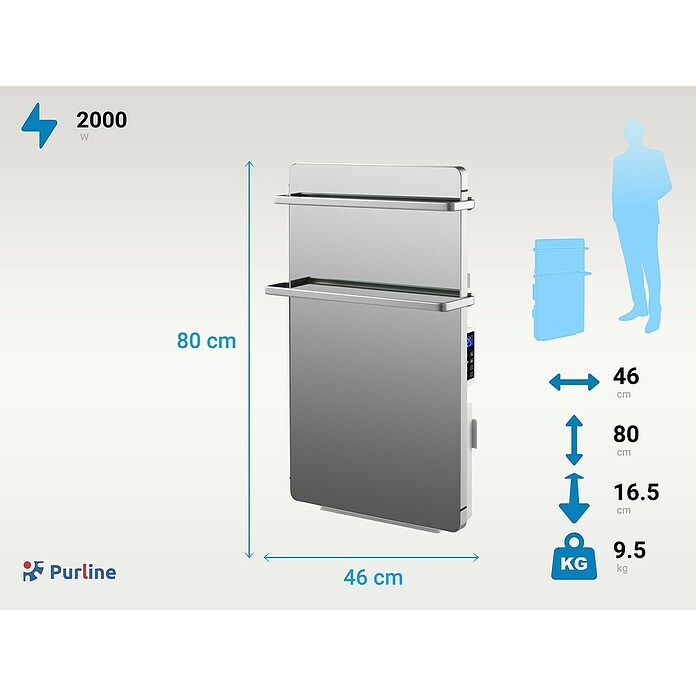 Purline Elektro-Badheizkörper Zafir V2000T (B x H: 45 x 80 cm, 2 000 W, Silber) | BAUHAUS