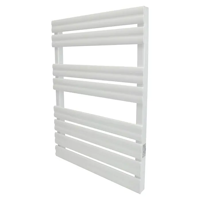 Purline Elektro-Badheizkörper NTW-16 - B x H: 56 x 79 cm, 500 W, Weiß - Ein weißer Badheizkörper mit horizontalen Stangen und minimalistischem Design für moderne Badezimmer, der Wärme und Stil vereint.