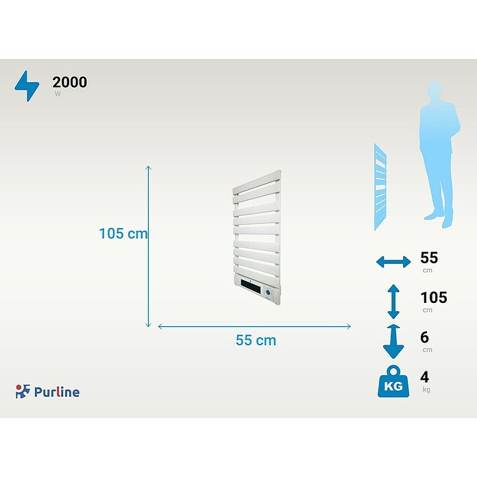Purline Elektro-Badheizkörper NTW-25 Wifi (B x H: 55 x 91 cm, 1 500 W, Weiß) | BAUHAUS