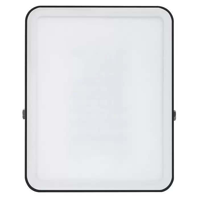 Osram LED-Strahler Floodlight Essential - 30 W, L x B x H: 18,6 x 12,8 x 2,8 cm, Schwarz, Tageslichtweiß, Ohne Sensor - Weißer rechteckiger LED-Flutlichtstrahler mit schwarzem Rahmen, abgerundeten Ecken und seitlichen Montagehalterungen.