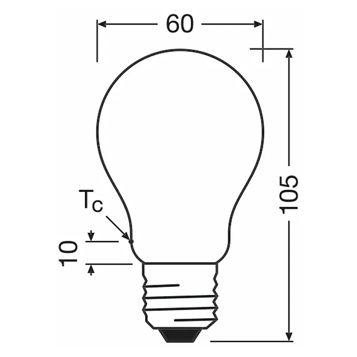 Osram LED-Leuchtmittel CLA100 - 7,2 W, 1.521 lm, Weiß - Abbildung einer Glühbirne mit Maßangaben, die die Dimensionen des Produkts veranschaulichen.