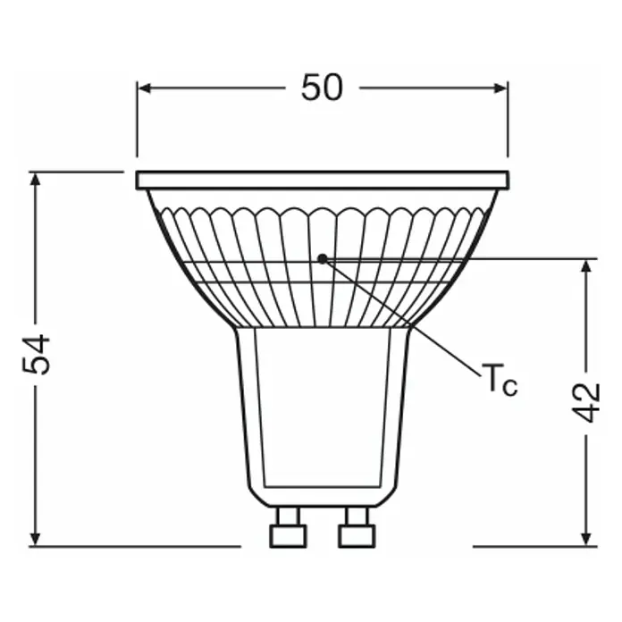 Osram LED-Lampen Set PAR16 - 2 W, 360 lm, 2 Stk. - Technische Zeichnung einer GU10 LED-Lampe mit den Maßen 50 mm Durchmesser und 54 mm Höhe.