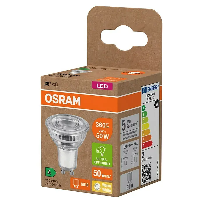 Osram LED-Lampen Set PAR16 - 2 W, 360 lm, 1 Stk. - Eine Osram LED Lampe in der Verpackung, energiesparend und langlebig, ideal für Ihr Zuhause.