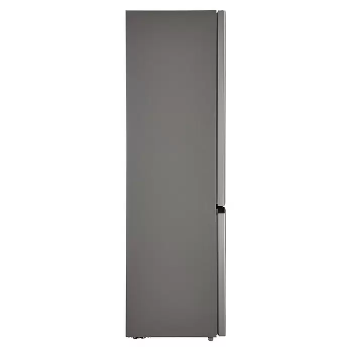 PKM Kühl-Gefrierkombination KGK262EIX - Nutzinhalt Gesamt: 262 l, 56 x 55 x 180 cm, Inox-Design - Seitenansicht eines dunkelgrauen Kühlschranks mit vertikalem Griff.