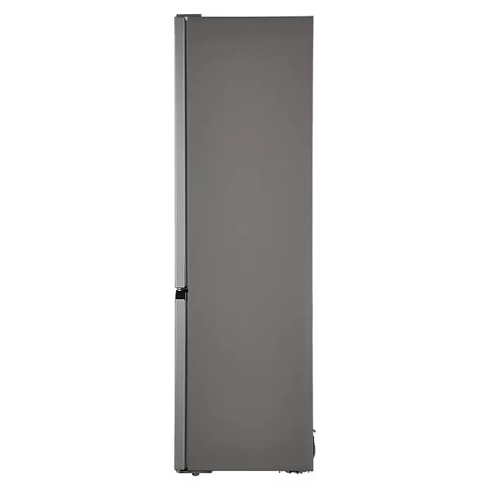 PKM Kühl-Gefrierkombination KGK262EIX - Nutzinhalt Gesamt: 262 l, 56 x 55 x 180 cm, Inox-Design - Dunkelgrauer Edelstahl-Kühlschrank mit Gefrierfach unten und vertikalen Griffen an der linken Seite.
