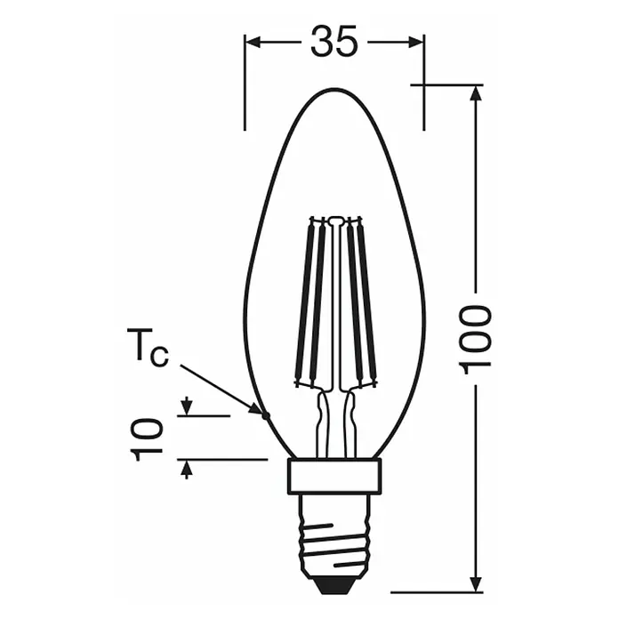 Osram LED-Leuchtmittel CLB40 - 2,2 W, 470 lm, Weiß - Bild einer Glühbirne mit Beschriftungen für technische Daten, inklusive Länge und Durchmesser.