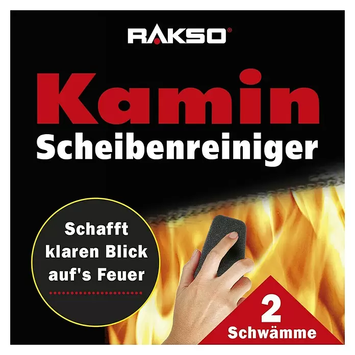 Reinigungsschwamm - 2 Stk., Schwarz - Zwei schwarze Rakso Schwämme, einer wird von einer Hand zum Reinigen von Kaminscheiben verwendet.