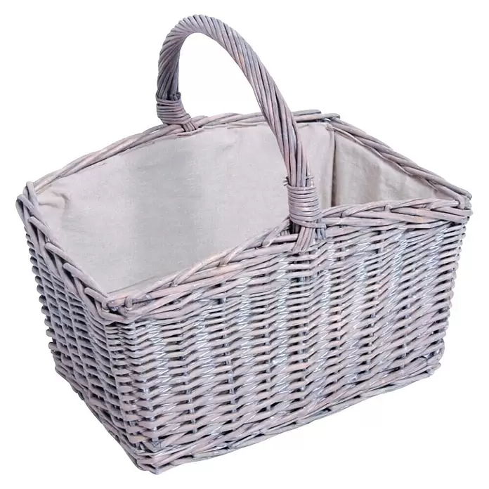 Valo Weidenkorb - 46 x 33 x 43 mm - Hellegrauer Weidenkorb mit Stoffeinlage und Griff.