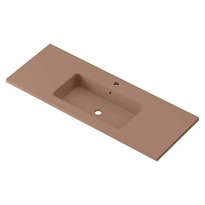 Lavabo Zeppelin - 120,5 x 45,5 cm, Orificios para grifo: Medio, Con desbordamiento, Rosa california - Elegante lavabo de encimera marrón con lavabo integrado, perfecto para añadir un toque de estilo a tu baño.