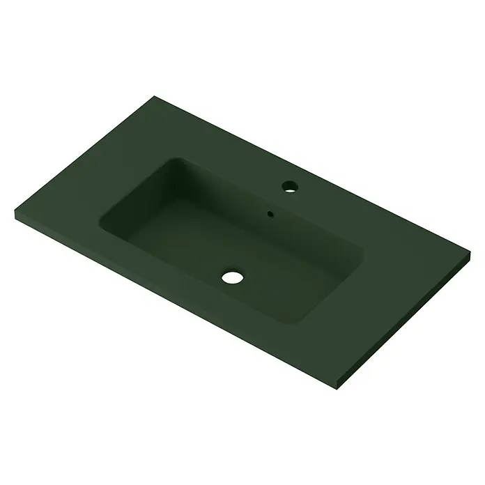 Lavabo Zeppelin - 80,5 x 45,5 cm, Orificios para grifo: Medio, Con desbordamiento, Verde oliva - Encimera de lavabo verde con cubeta rectangular, orificio para grifo y rebosadero. El diseño moderno complementa cualquier baño.