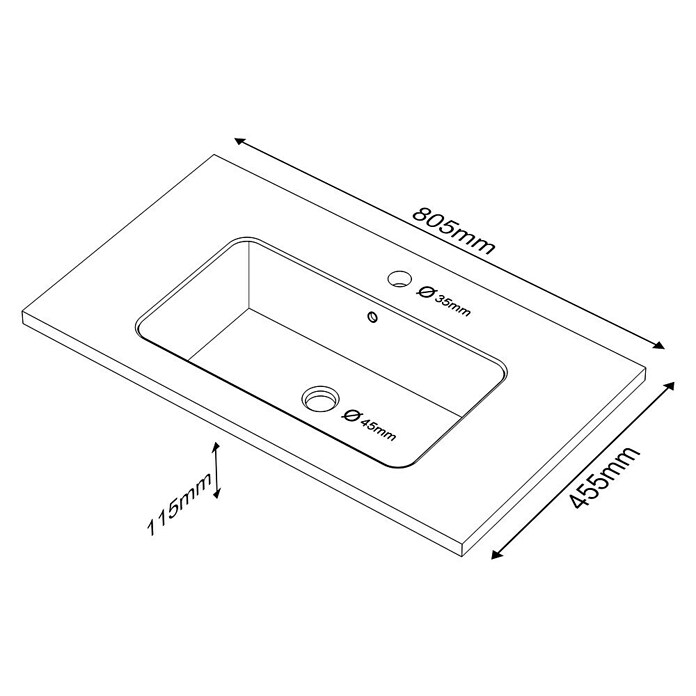 Lavabo Zeppelin (80,5 x 45,5 cm, Orificios para grifo: Medio, Con desbordamiento, Nut) | BAUHAUS