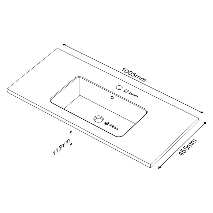 Lavabo Zeppelin (100,5 x 45,5 cm, Orificios para grifo: Medio, Con desbordamiento, Nut) | BAUHAUS