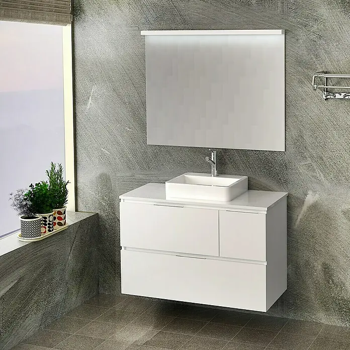 Artysan Mueble bajo de lavabo Tina Paris - An x Pr x Al: 100 x 46 x 64 cm, Blanco - Mueble de baño moderno con acabado blanco, incluyendo espejo. Perfecto para agregar estilo y funcionalidad a cualquier baño.