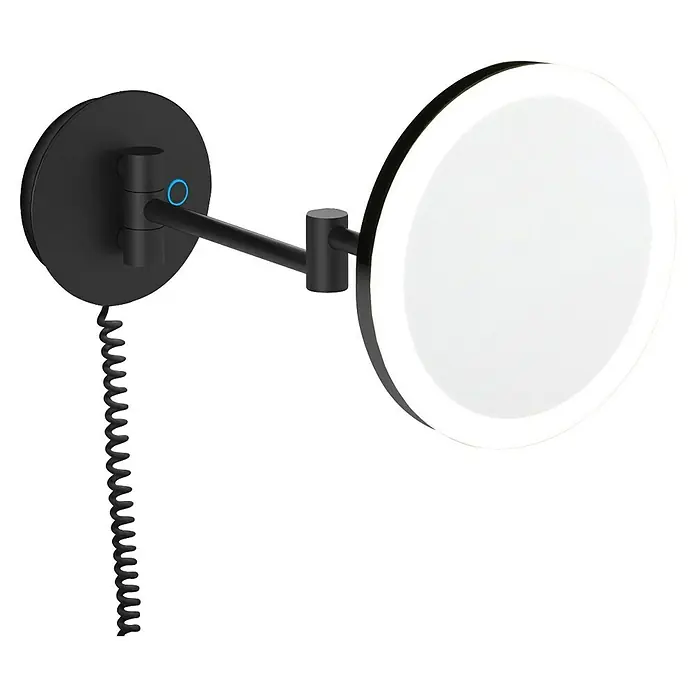 Cosmic Espejo cosmético de pared Essentials - Negro - Espejo cosmético iluminado de pared con marco negro y cable en espiral para baños y vestidores.