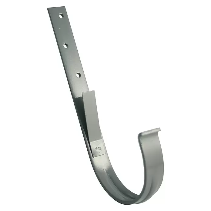 Marley Rinneneisen - Nennweite: 150 mm, Stahl, Grau - Silberfarbener halbrunder Dachrinnenhalter aus Metall mit flachem Befestigungsarm und vorgebohrten Löchern.