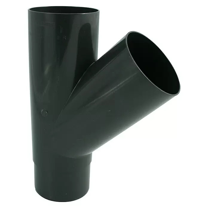 Marley Fallrohrabzweig - Nennweite Zubehör Dachrinnen: 75/75 mm, Winkel: 45 °, Kunststoff, Anthrazit - Dunkelgraues Kunststoff-Y-Abzweigrohrstück für Entwässerungssysteme.