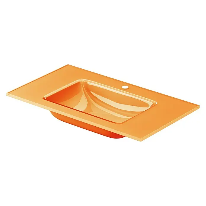 Lavabo Cristal - 71 x 40 cm, Orificios para grifo: Medio, Sin desbordamiento, Naranja - Lavabo sobre encimera naranja con orificio para grifo y forma rectangular, ideal para baños modernos.