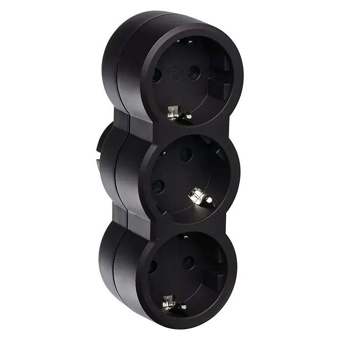 Legrand Ladrón triple - Negro - Adaptador de enchufe negro con tres tomas. Ideal para conectar múltiples dispositivos simultáneamente y ahorrar espacio.