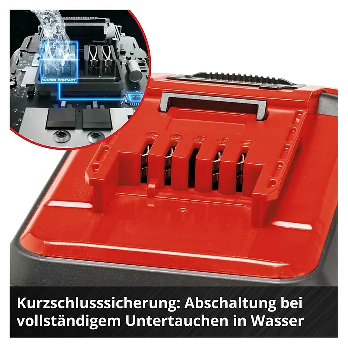 Einhell Power X-Change 18V Akku SEALED PXC Plus A2 - 18 V, 3 Ah - Akkupack mit Kurzschlusssicherung: Abschaltung bei Untertauchen.