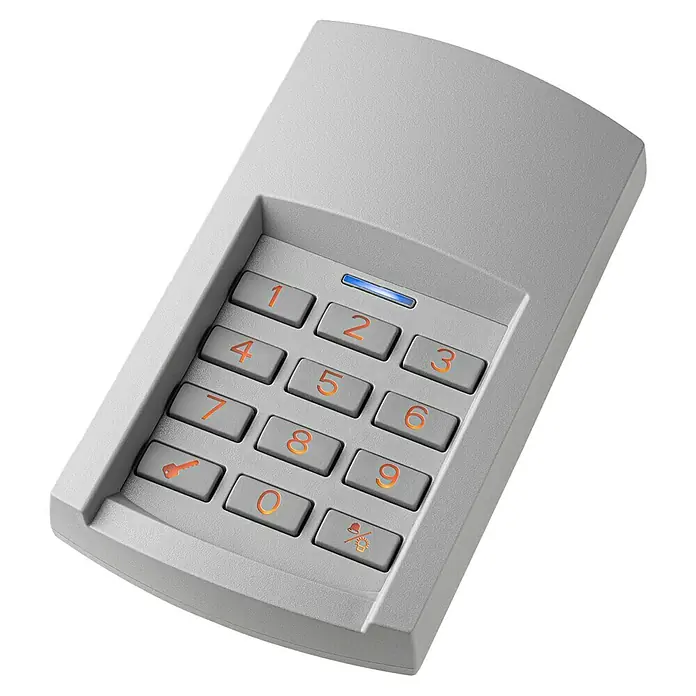 Hörmann EcoStar Garagentorantrieb Liftronic 800 II - Torfläche: 0 m² - 13,75 m², Zugkraft: 800 N - Graue numerische Tastatur mit Ziffern von 1 bis 0 und einem blauen Licht oben.
