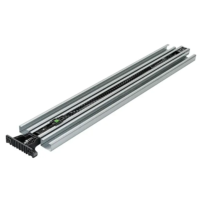 Hörmann EcoStar Garagentorantrieb Liftronic 500 II - Torfläche: 0 m² - 9 m², Zugkraft: 500 N - Nahaufnahme einer Schubladenschiene, die die mechanischen Details und die Konstruktion des Auszugsmechanismus hervorhebt.